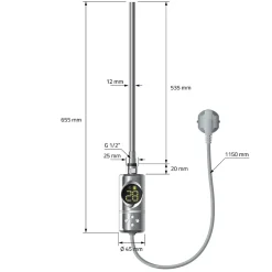 Ml-Design Accessoire Pour Chauffe-Eau-Resistance electrique chrome 600W thermostat avec écran LED mode minuterie