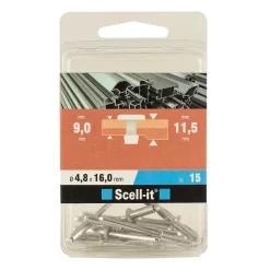 Scell-It Rivet aveugle tête plate aluminium 4,8 x 16 mm, 15 pièces