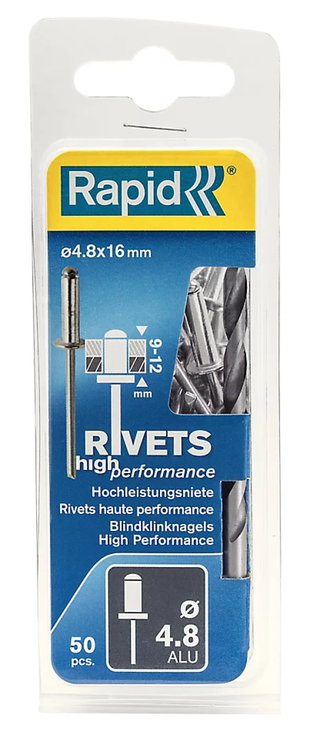 Rapid Rivet-Rivets aveugles alu haute performance Ø4.8x16mm + foret de perçage, 50 pièces