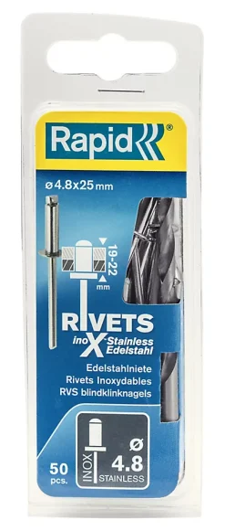 Rapid Rivets inoxydables Ø4.8x25mm Acier inoxydable et acier