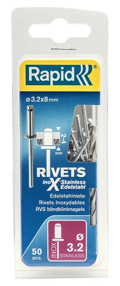 Rapid Rivets inoxydables Ø3.2x8mm Acier inoxydable