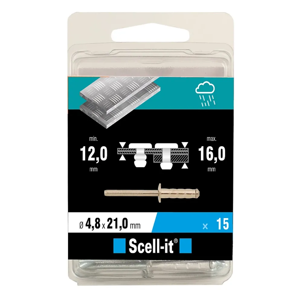 Scell-It Rivet-Rivet ø4 x 15 mm tête plate charge max 300kg, 15 pièces