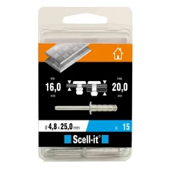 Scell-It Rivet-Rivet ø4.8 x 25 mm tête plate charge max 100kg, 15 pièces