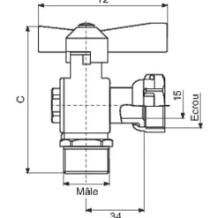 Comisa Robinet d'arrêt équerre à boisseau sphérique - M 3/4' - F 3/4' - Avant et après compteur d'eau - Ravani