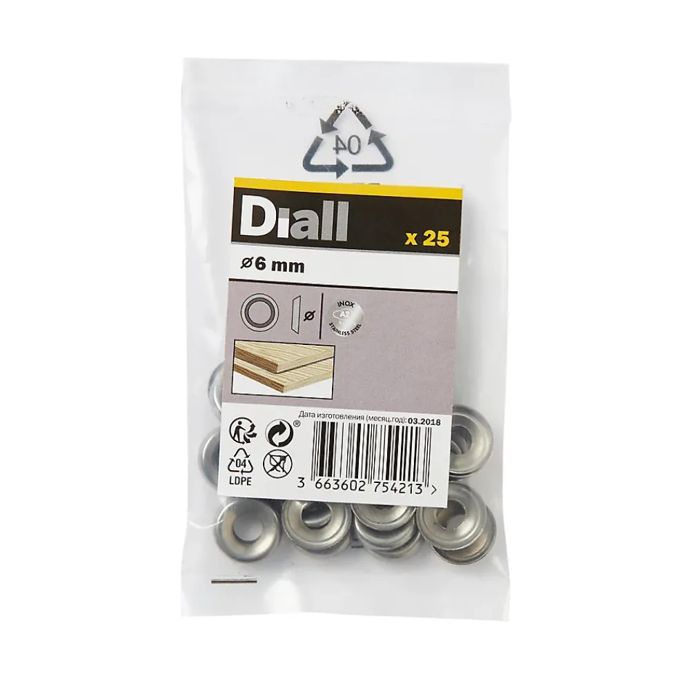 Diall Rondelle-Rondelles cuvettes en acier inoxydable A2 ø 6mm - 25 pièces