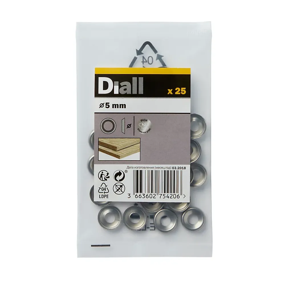Diall Rondelle-Rondelles cuvettes en acier inoxydable A2 ø 5mm - 25 pièces