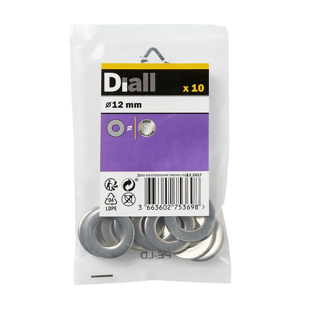 Diall Rondelle-Rondelles plates de taille moyenne en acier inoxydable A2 ø 12mm - 10 pièces