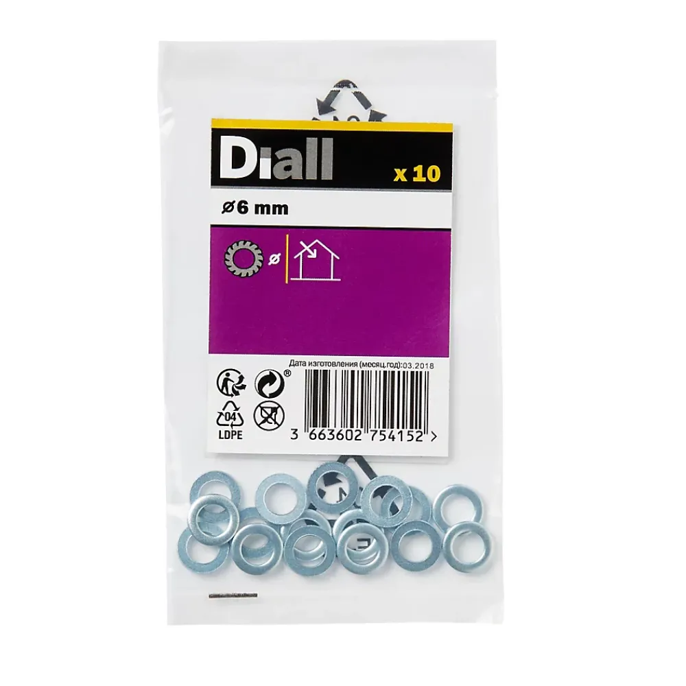 Diall Rondelle-Rondelles plates en acier au carbone ø 6mm - 10 pièces.