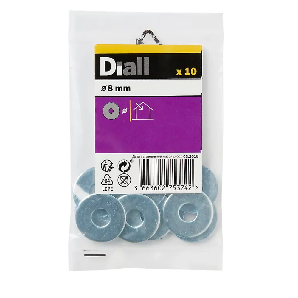 Diall Rondelle-Rondelles plates larges en acier au carbone ø 8mm - 10 pièces