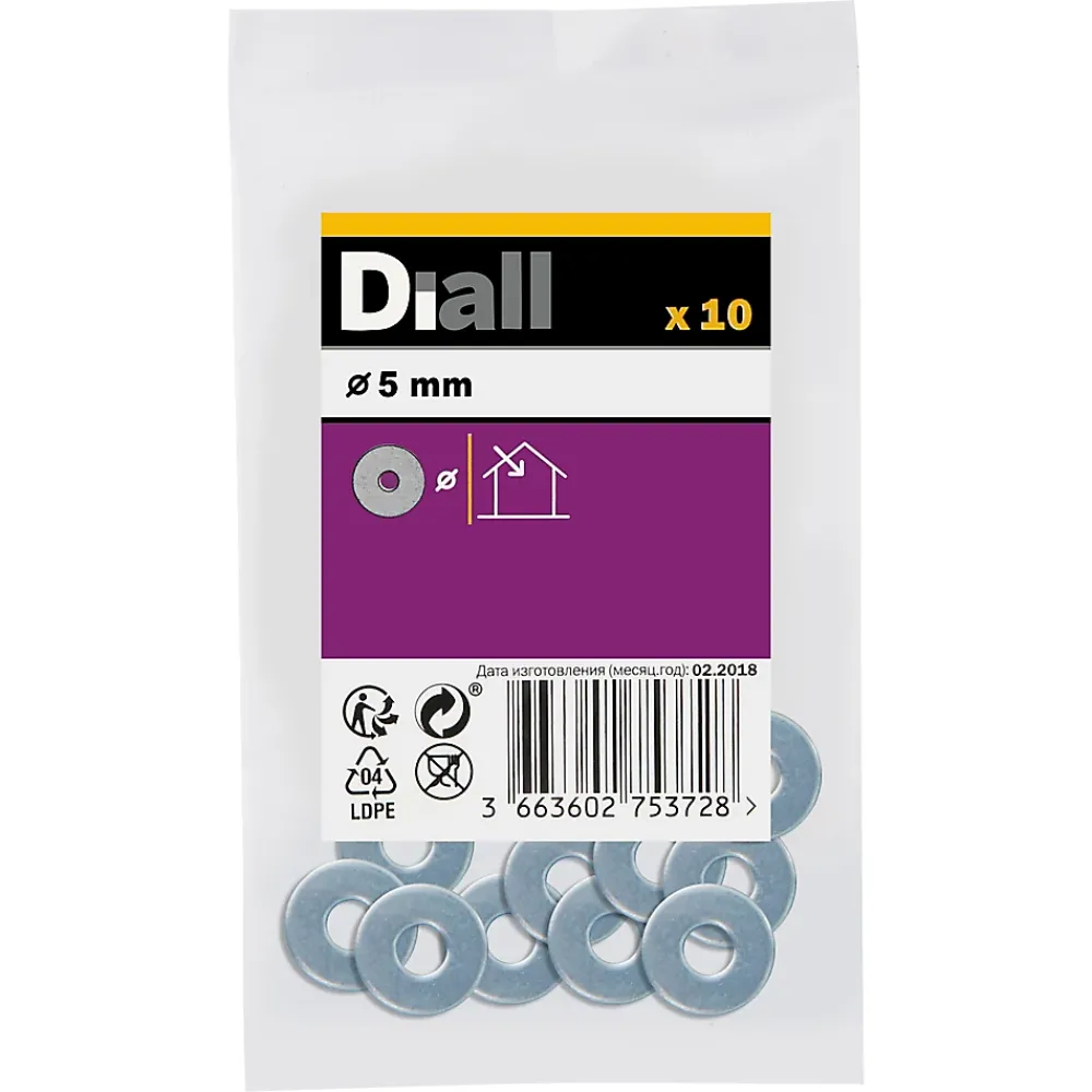 Diall Rondelles plates larges en acier au carbone ø 5mm - 10 pièces