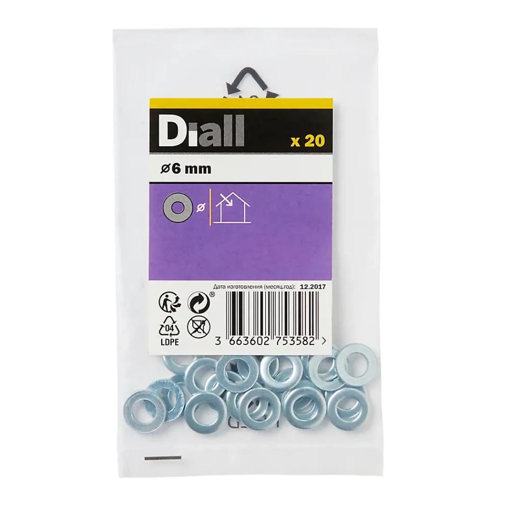 Diall Rondelles plates moyennes en acier au carbone ø 6mm - 20 pièces