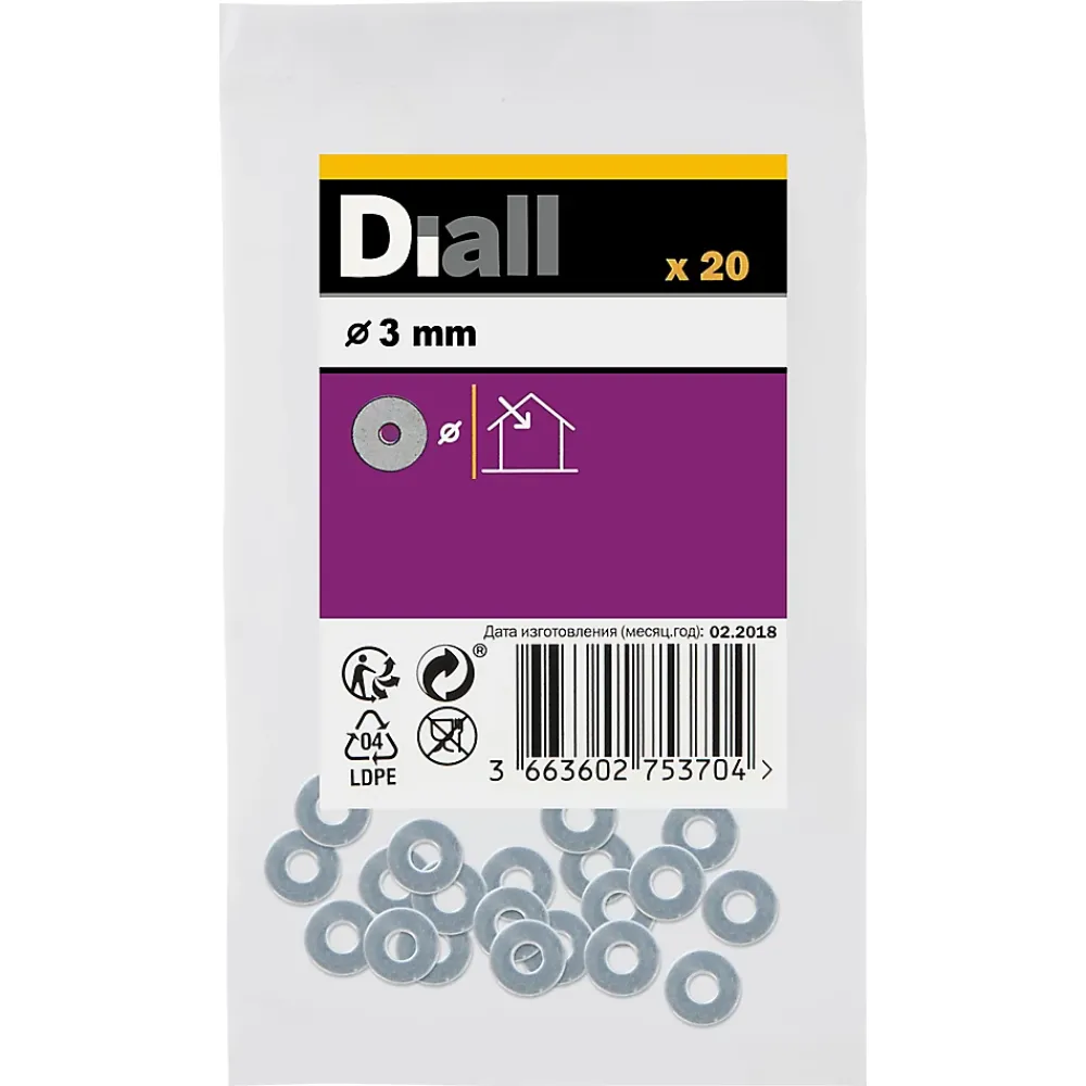 Diall Rondelle-Rondelles plates moyennes en acier au carbone ø 3mm - 20 pièces