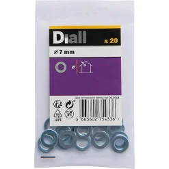 Diall Rondelles plates étroites en acier au carbone ø 7mm - 20 pièces