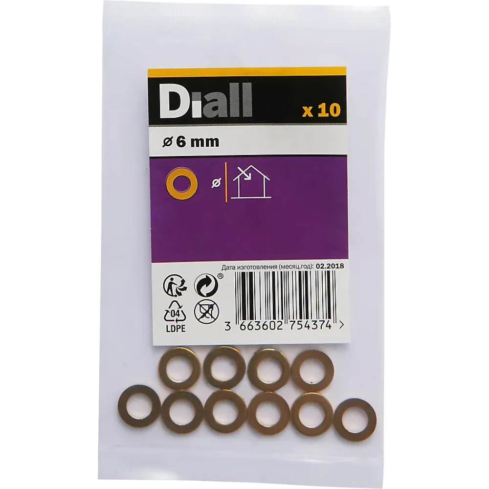 Diall Rondelles plates étroites en laiton ø 6mm - 10 pièces