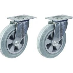 Parnells Roulette de 200mm 8" à bandage caoutchouc gris, pivotante, forte capacité de 410kg, jeu de 2