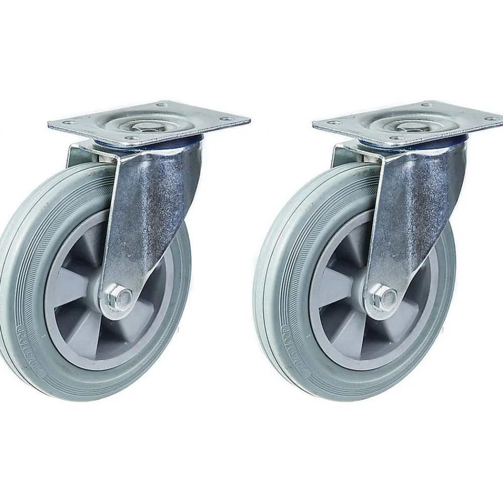 Parnells Roulette de 200mm 8" à bandage caoutchouc gris, pivotante, forte capacité de 410kg, jeu de 2