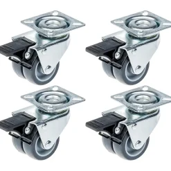 Parnells Roulette double 50mm 2" caoutchouc gris pivotante avec frein capacité 280kg, jeu de 4