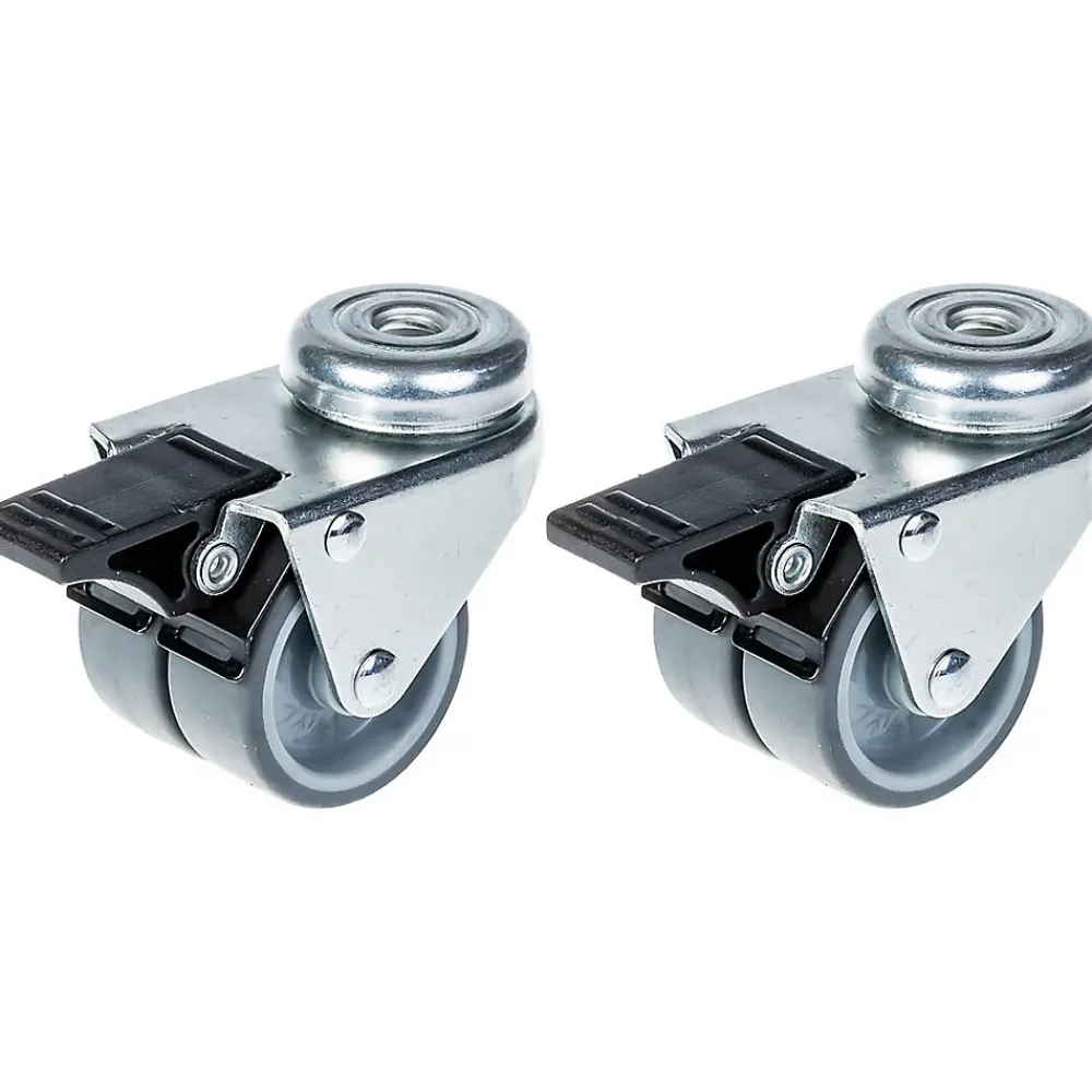 Parnells Roulette Et Roue-Roulette double 50mm 2" caoutchouc gris pivotante avec frein capacité 140kg, jeu de 2