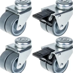 Parnells Roulette double 50mm 2" caoutchouc gris pivotante et frein capacité 280kg, jeu de 4