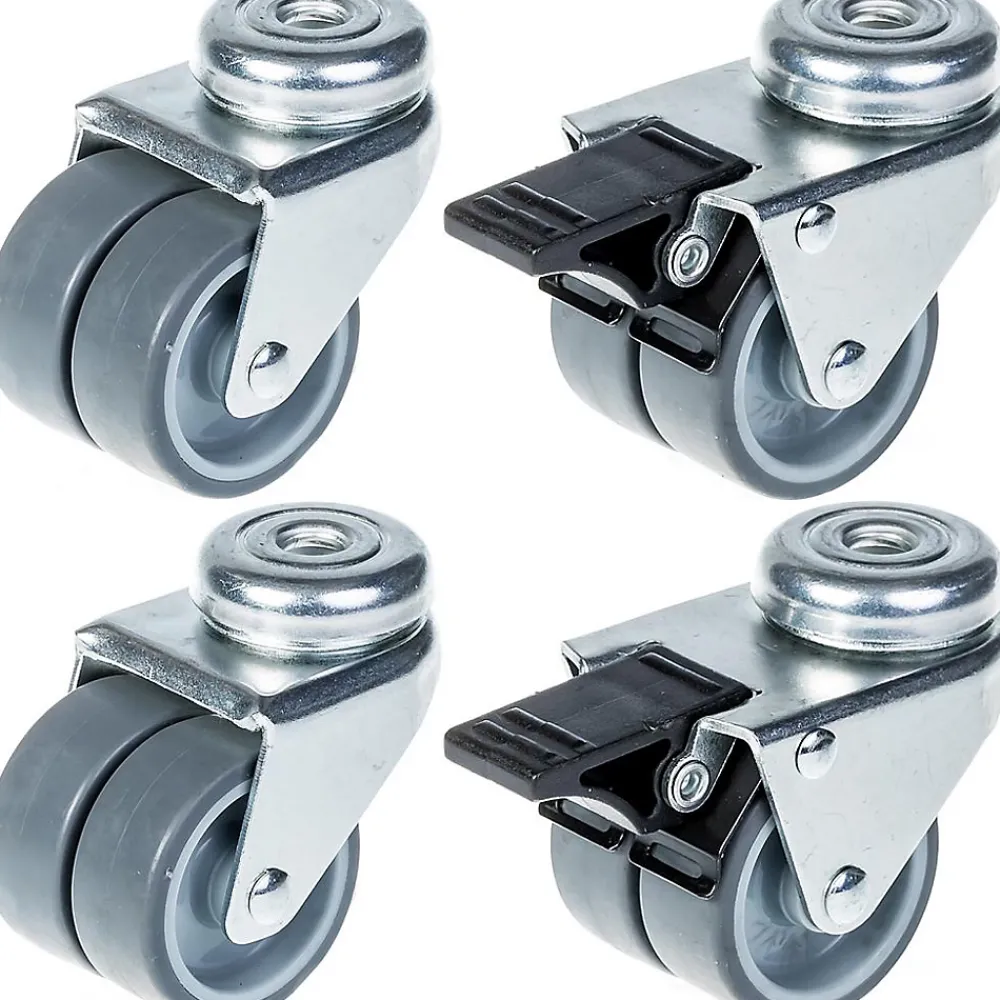 Parnells Roulette double 50mm 2" caoutchouc gris pivotante et frein capacité 280kg, jeu de 4