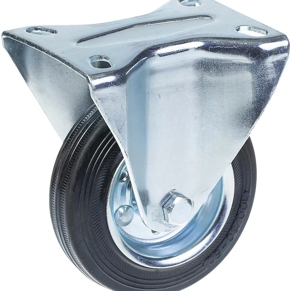 Parnells Roulette fixe de 100 mm avec caoutchouc noir sur roue centrale en acier embouti