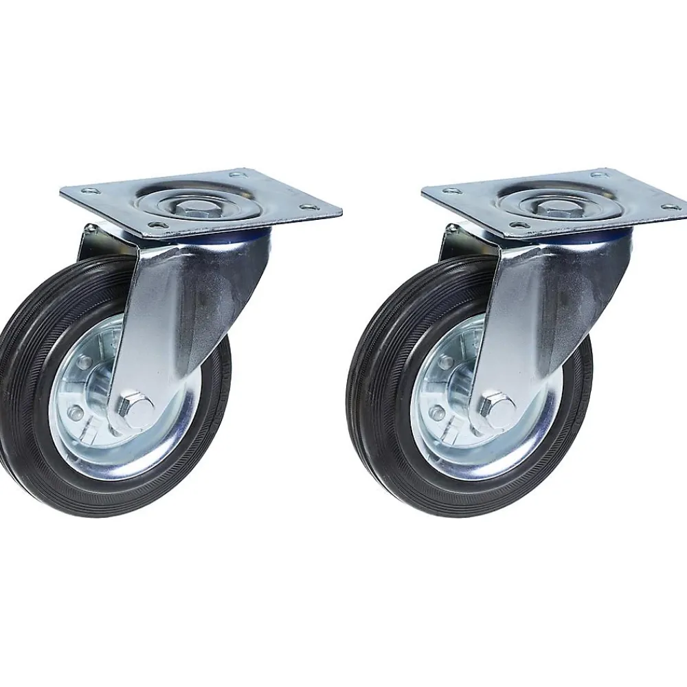 Parnells Roulette Et Roue-Roulette 200mm 8" à bandage caoutchouc, pivotante, forte capacité de 400kg, jeu de 2