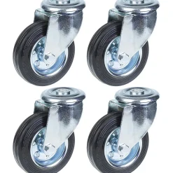 Parnells Roulette 100mm 4" à bandage caoutchouc, pivotante, forte capacité de 360kg, jeu de 4