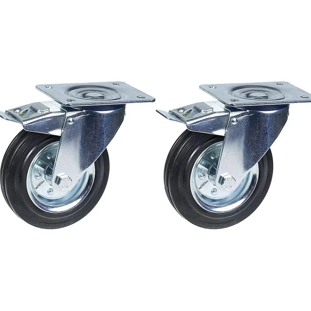 Parnells Roulette 200mm 8" à bandage caoutchouc, pivotante avec frein, forte capacité de 400kg, jeu de 2