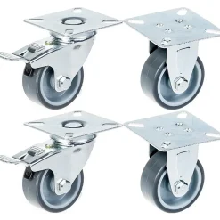 Parnells Roulette Et Roue-Roulette 50mm 2" à bandage caoutchouc gris, frein & fixe, capacité 160kg, jeu de 4