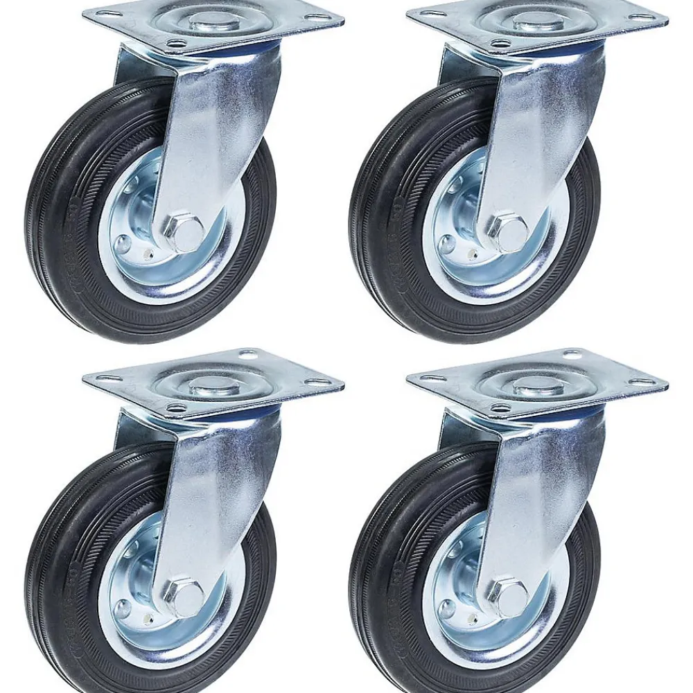 Parnells Roulette Et Roue-Roulette 125mm 5" à bandage caoutchouc, pivotante, forte capacité de 480kg, jeu de 4