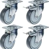 Parnells Roulette Et Roue-Roulette 100mm 4" à bandage caoutchouc gris, pivotante et avec frein, forte capacité de 440kg, jeu de 4