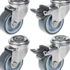 Parnells Roulette 50mm 2" en acier inoxydable, caoutchouc gris, pivotante et avec frein, 160kg, jeu de 4