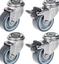 Parnells Roulette 50mm 2" en acier inoxydable, caoutchouc gris, pivotante et avec frein, 160kg, jeu de 4