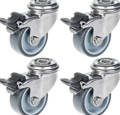 Parnells Roulette Et Roue-Roulette 50mm 2" en acier inoxydable caoutchouc gris, pivotante avec frein, 160kg, jeu de 4