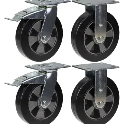 Parnells Roulette Et Roue-Roulette 200mm 8" frein caoutchouc noir & fixe capacité 1800kg, jeu de 4