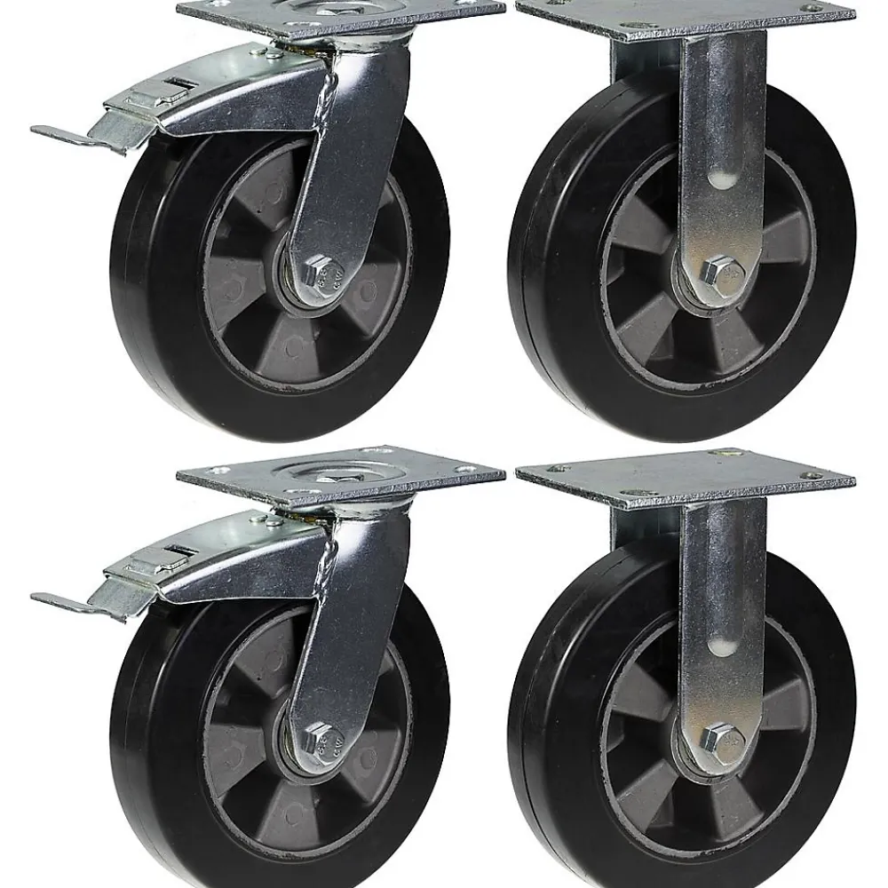 Parnells Roulette Et Roue-Roulette 200mm 8" frein caoutchouc noir & fixe capacité 1800kg, jeu de 4