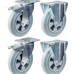 Parnells Roulette 200mm 8" frein en caoutchouc gris & fixe capacité 820kg, jeu de 4