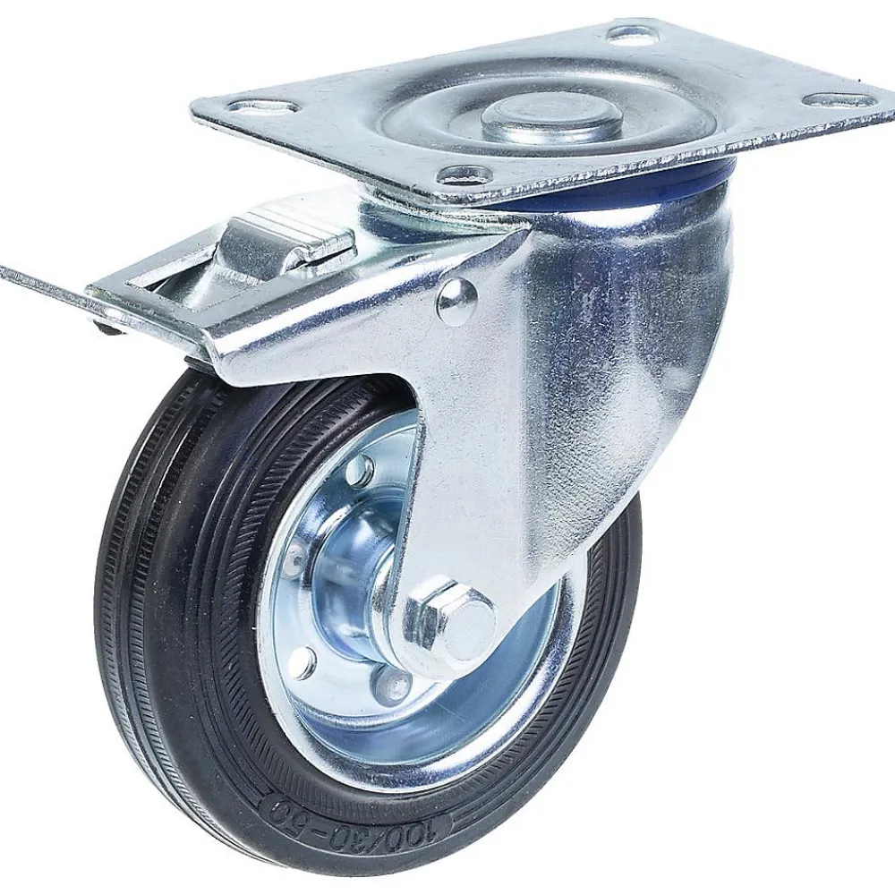 Parnells Roulette pivotante/freinable de 100 mm avec caoutchouc noir sur roue centrale en acier embouti