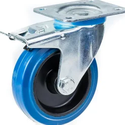 Parnells Roulette pivotante/frein de 100 mm avec caoutchouc élastique bleu sur roue centrale en nylon