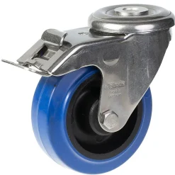 Parnells Roulette pivotante/frein de 100 mm en acier inoxydable avec caoutchouc élastique bleu sur centre en nylon