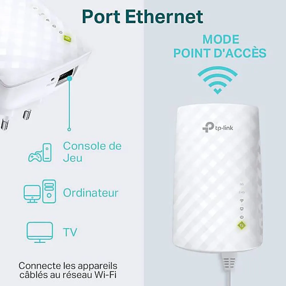TP-link Routeur Et Extension Wifi-Répéteur WiFi bi-bande AC750 blanc