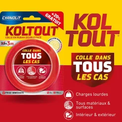 Cyanolit Ruban adhésif double face Koltout Express 3 m x 19 mm + 20%