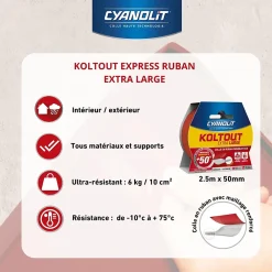 Cyanolit Ruban adhésif double face Koltout Express 48 mm x 18 mm - 10 pièces