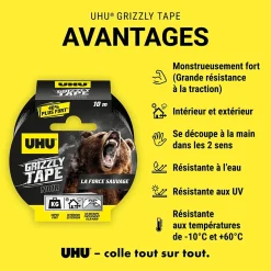 UHU Ruban adhésif Grizzly tape noir 10m
