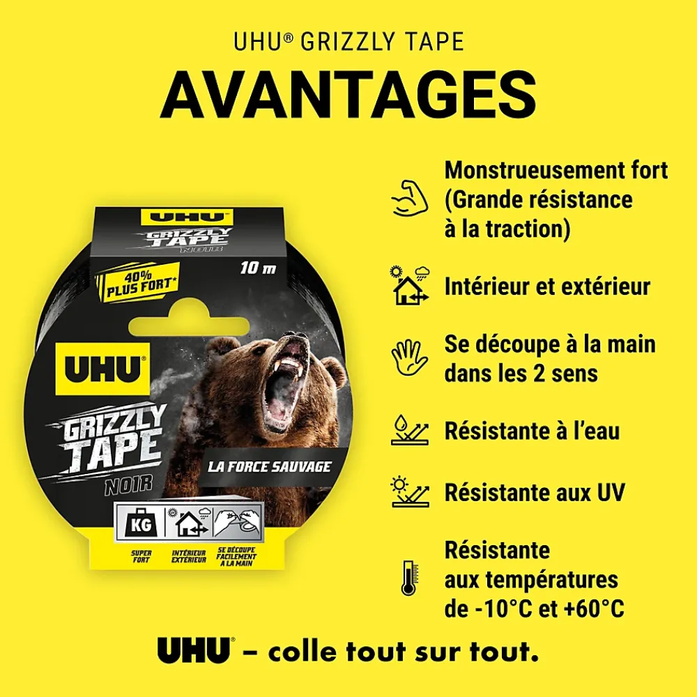 UHU Ruban adhésif Grizzly tape noir 10m