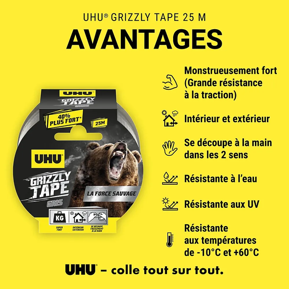 UHU Ruban adhésif Grizzly tape gris 25m