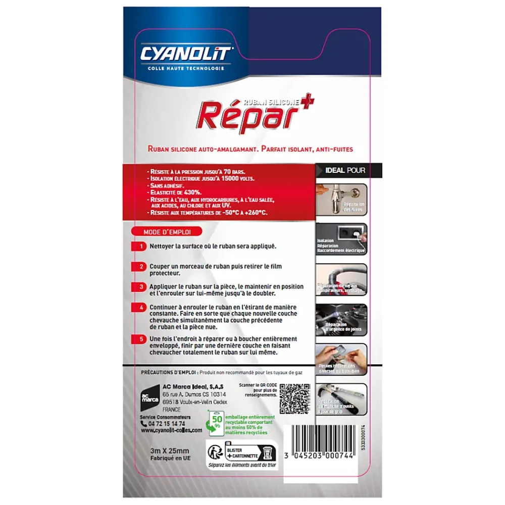Cyanolit Colle-Ruban auto-amalgamant silicone Repar+