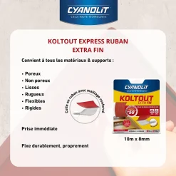 Cyanolit Ruban Adhésif-Ruban colle Koltout extra fin h. 8 mm x l. 10 m
