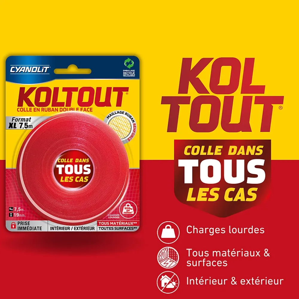Cyanolit Ruban Adhésif-Ruban colle Koltout extra fin h. 19 mm x l. 7.5 m