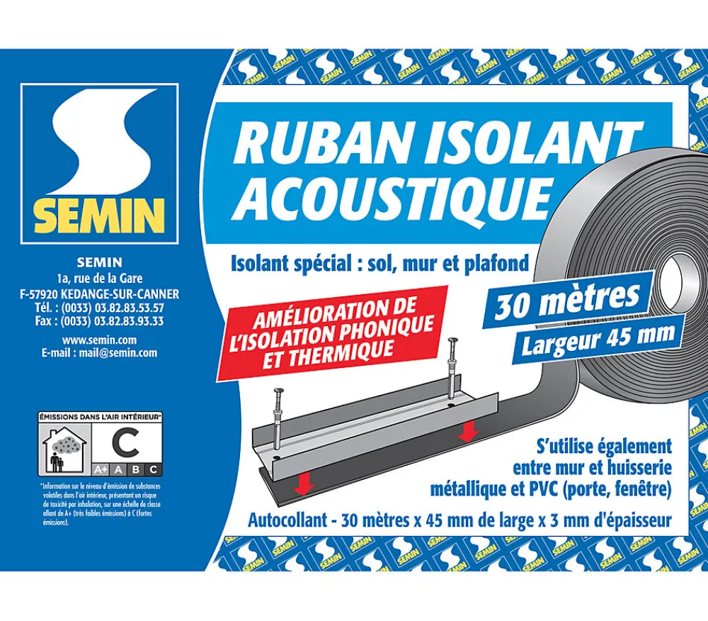Semin Etanchéité Du Mur Intérieur-Ruban Isolant Acoustique , 30 m x 45 mm